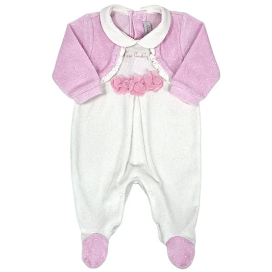 Pyjama bébé fille rose/blanc effet trompe-l'œil, taille 1-3 mois, marque Pierre Cardin - seconde main luxe
