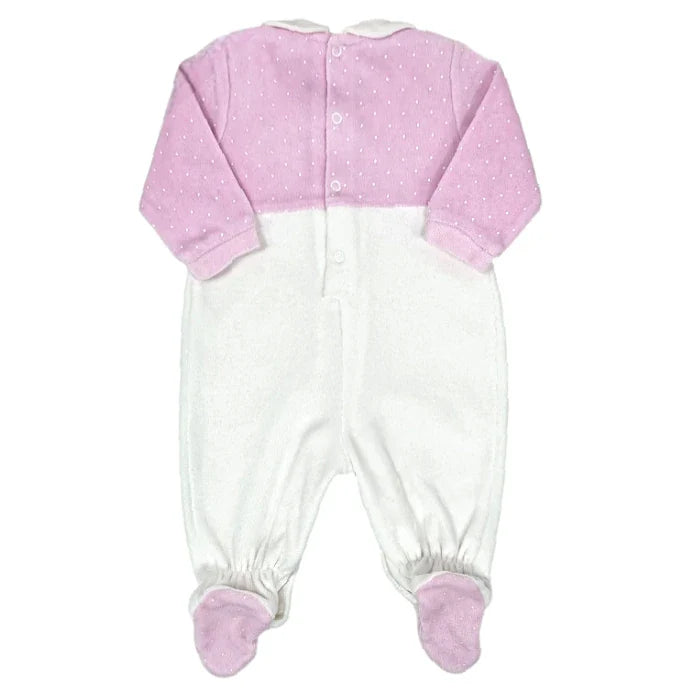 Pyjama bébé fille Pierre Cardin 1-3 mois, rose/blanc, pressions au dos et à l'entrejambe