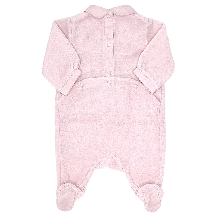 Pyjama bébé rose en velours Repetto, vue de dos, fille 1 mois