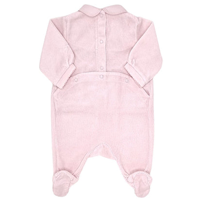 Pyjama bébé rose en velours Repetto, vue de dos, fille 1 mois