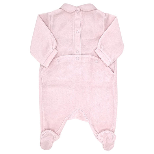 Pyjama bébé rose en velours Repetto, vue de dos, fille 1 mois