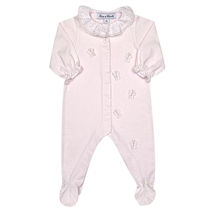 Pyjama bébé fille Tartine et Chocolat, rose pâle papillons, taille 6 mois, seconde main haut de gamme, vue de face