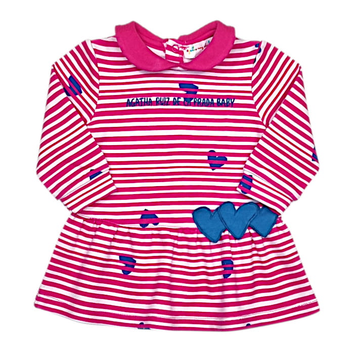 Robe rose à rayures, Agatha Ruiz de la Prada, pour bébé fille 6 mois, vue de face, vêtement d'occasion de marque mode