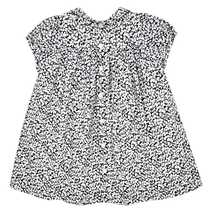 Robe smockée grise imprimé fleuri, Bonpoint, fille 12 mois, vue de dos, vêtement bébé occasion de marque luxe