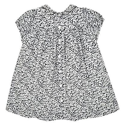 Robe smockée grise imprimé fleuri, Bonpoint, fille 12 mois, vue de dos, vêtement bébé occasion de marque luxe