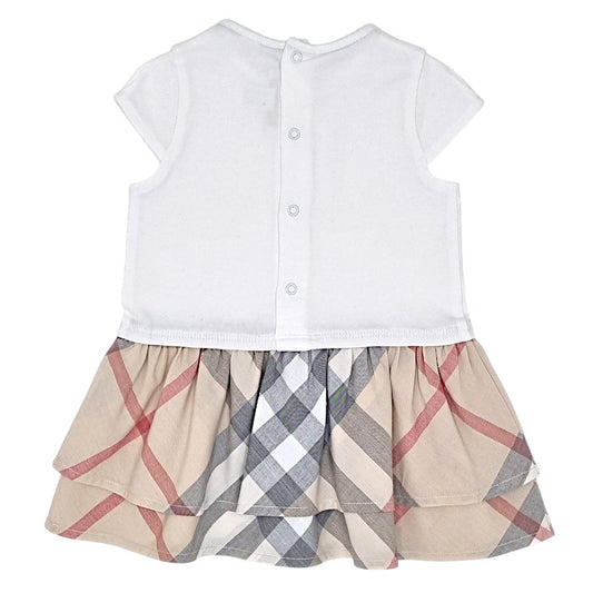 Robe bébé blanc/beige à carreaux Burberry, vue de dos, fille 3 mois