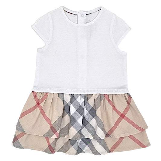Robe bébé fille Burberry Kids, blanc/beige à carreaux, taille 3 mois, seconde main luxe, vue de face