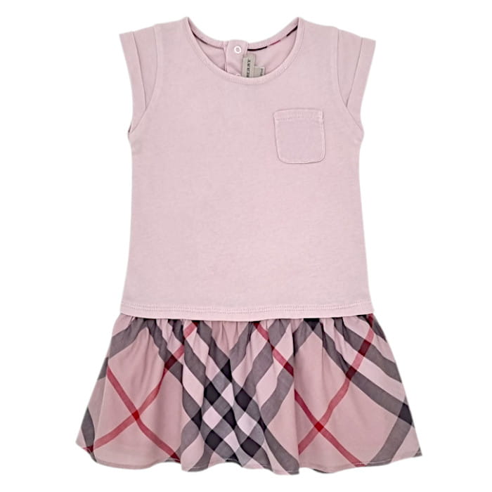 Robe rose à carreaux, marque Burberry, fille 18 mois, vue de face, vêtement bébé de luxe seconde main en état impeccable