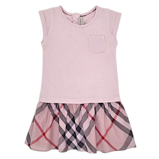 Robe rose à carreaux, marque Burberry, fille 18 mois, vue de face, vêtement bébé de luxe seconde main en état impeccable