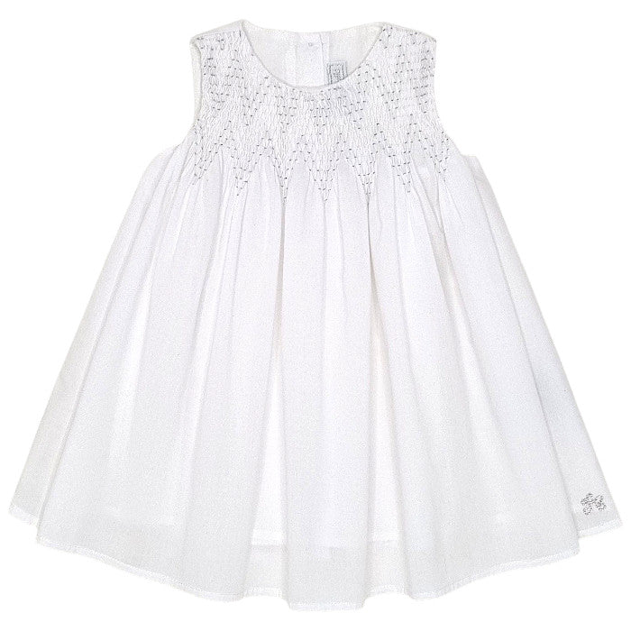 Robe de cérémonie bébé fille Tartine et Chocolat, blanc à smocks, taille 18 mois, seconde main haut de gamme, vue de face