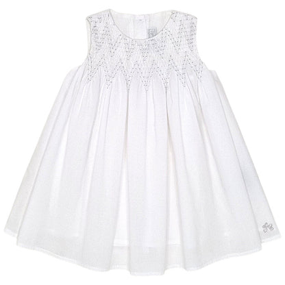 Robe de cérémonie bébé fille Tartine et Chocolat, blanc à smocks, taille 18 mois, seconde main haut de gamme, vue de face