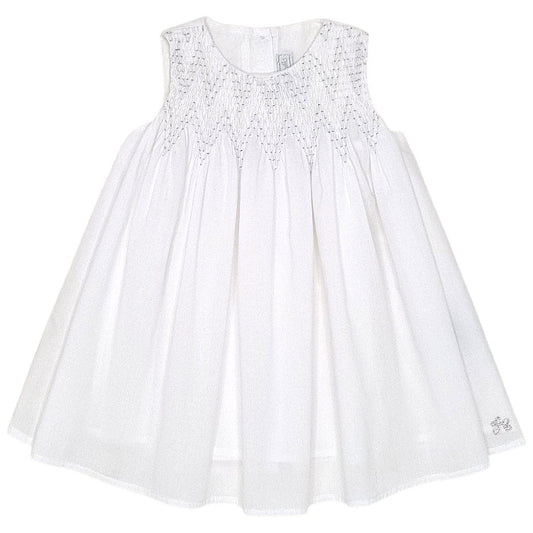 Robe de cérémonie bébé fille Tartine et Chocolat, blanc à smocks, taille 18 mois, seconde main haut de gamme, vue de face