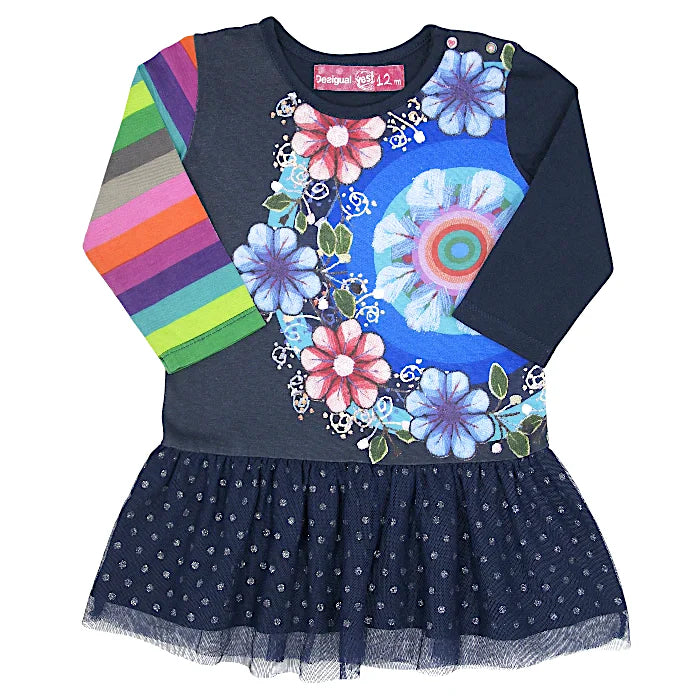 Robe bébé fille multicolore manches longues, taille 12 mois, marque Desigual - seconde main premium