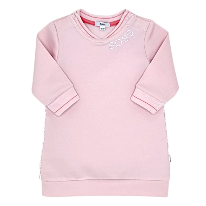 Robe sweat rose, Hugo boss, 6 mois, vue de face, vêtement bébé fille de marque, seconde main chic