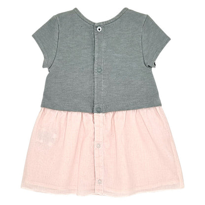 Robe bébé kaki/rose message imprimé IKKS, vue de dos, fille 12 mois