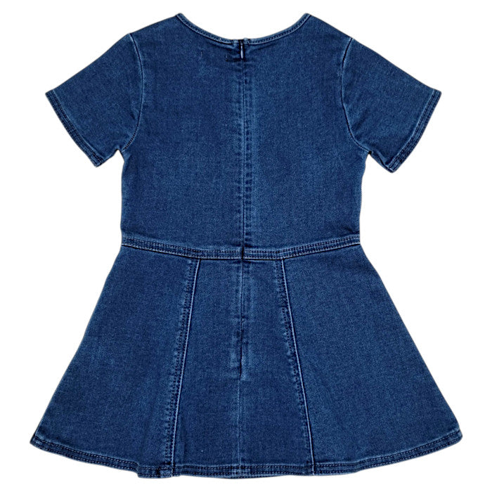 Robe bébé bleu en jean IKKS, vue de dos, fille 36 mois