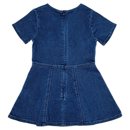 Robe bébé bleu en jean IKKS, vue de dos, fille 36 mois