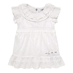 Robe bébé fille IKKS, blanche double col, taille 6 mois, seconde main premium, vue de face