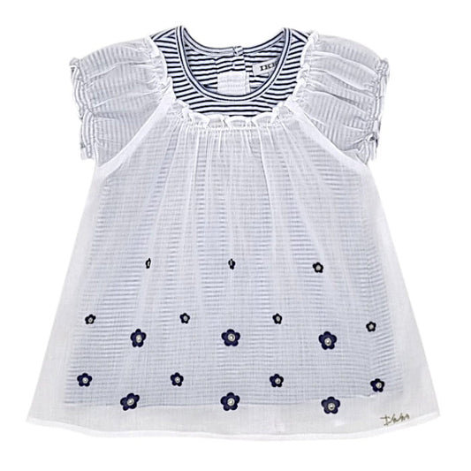 Robe bicolore superposée, IKKS d'occasion, 3 mois, vue de face, Vêtement bébé fille de marque en état impeccable.