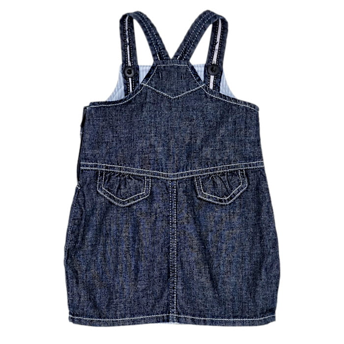 Robe en jean bleu, Ikks, fille 6 mois, vue de dos, vêtement bébé tendance, mode seconde main en excellent état à petit prix