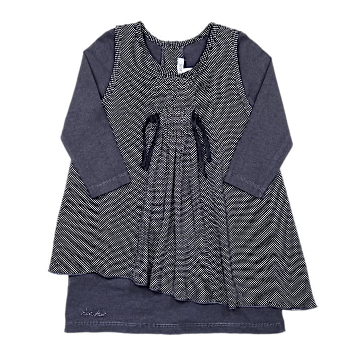 Robe gris anthracite à pois, IKKS, pour bébé fille 6 mois, vue de face, vêtement tendance de marque