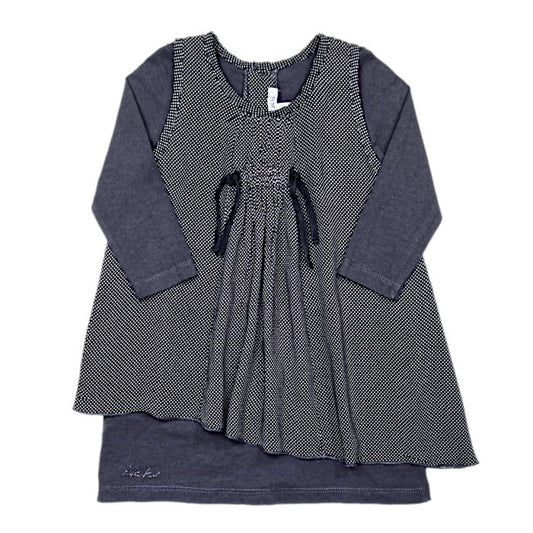 Robe gris anthracite à pois, IKKS, pour bébé fille 6 mois, vue de face, vêtement tendance de marque