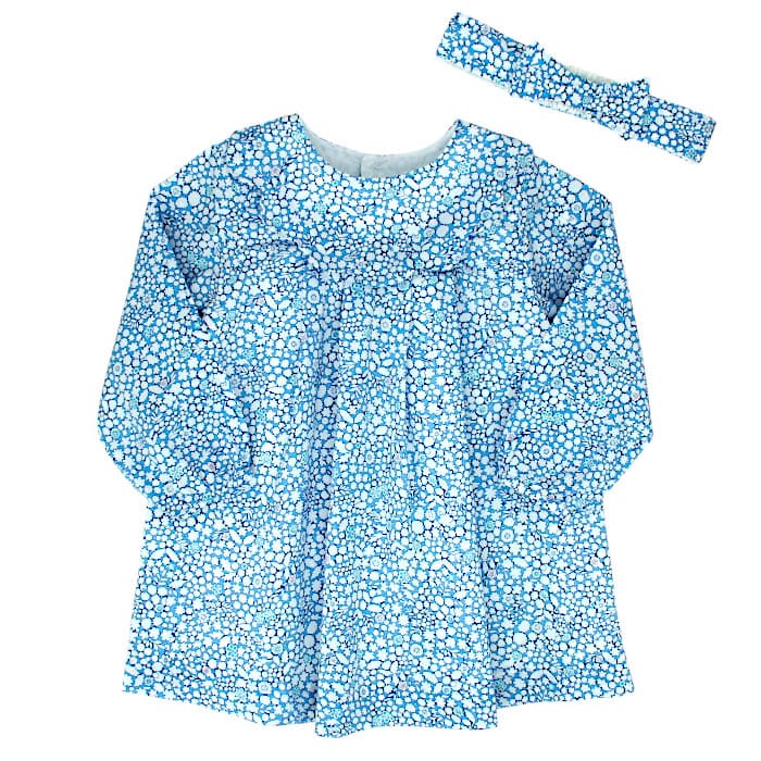 Robe bébé fille Jacadi, bleu en tissu Liberty, taille 12 mois, seconde main haut de gamme, vue de face