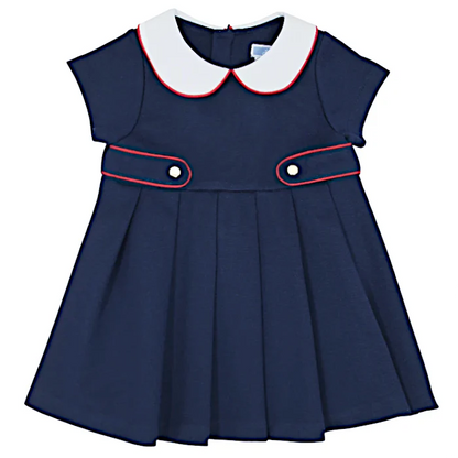 Robe bébé fille bleu marine plissée, taille 18 mois, marque Jacadi - seconde main haut de gamme