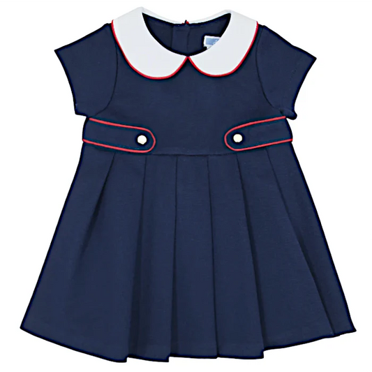 Robe bébé fille bleu marine plissée, taille 18 mois, marque Jacadi - seconde main haut de gamme