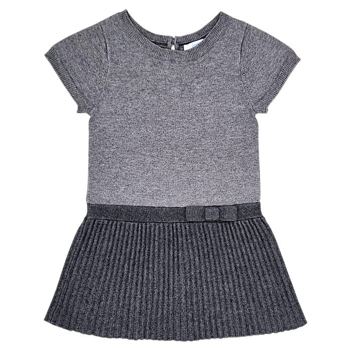 Robe bébé fille Jacadi, gris plissée, taille 24 mois, seconde main haut de gamme, vue de face