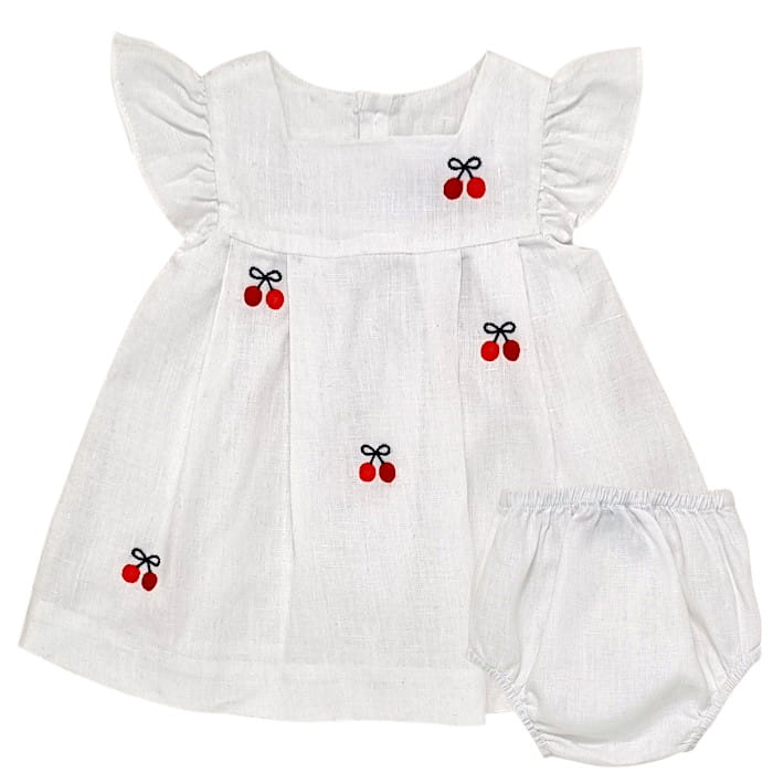 Robe bébé blanche 3 mois cerises brodées - Vêtement fille Jacadi seconde main