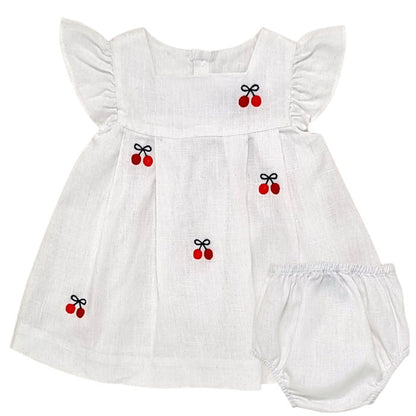 Robe bébé blanche 3 mois cerises brodées - Vêtement fille Jacadi seconde main