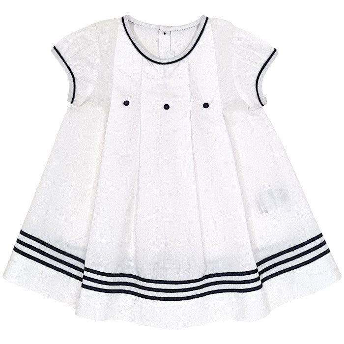 Robe bébé fille Jacadi, blanc/marine en coton, taille 3 mois, seconde main haut de gamme, vue de face