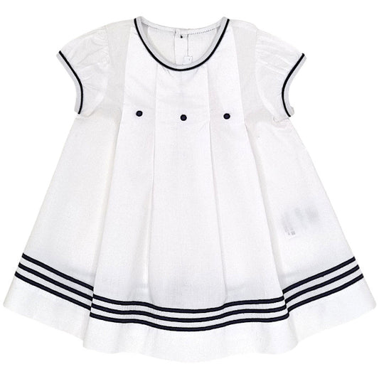 Robe bébé fille Jacadi, blanc/marine en coton, taille 3 mois, seconde main haut de gamme, vue de face