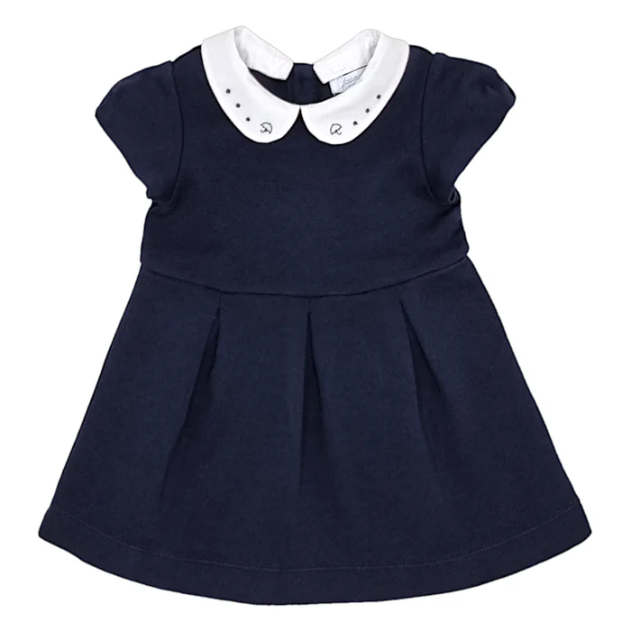 Robe bébé fille bleu marine col Claudine brodé, taille 6 mois, marque Jacadi - seconde main haut de gamme