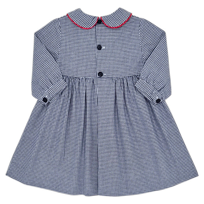 Robe bébé marine/blanc motif pied-de-poule Jacadi, vue de dos, fille 6 mois