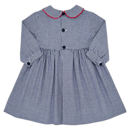 Robe bébé marine/blanc motif pied-de-poule Jacadi, vue de dos, fille 6 mois