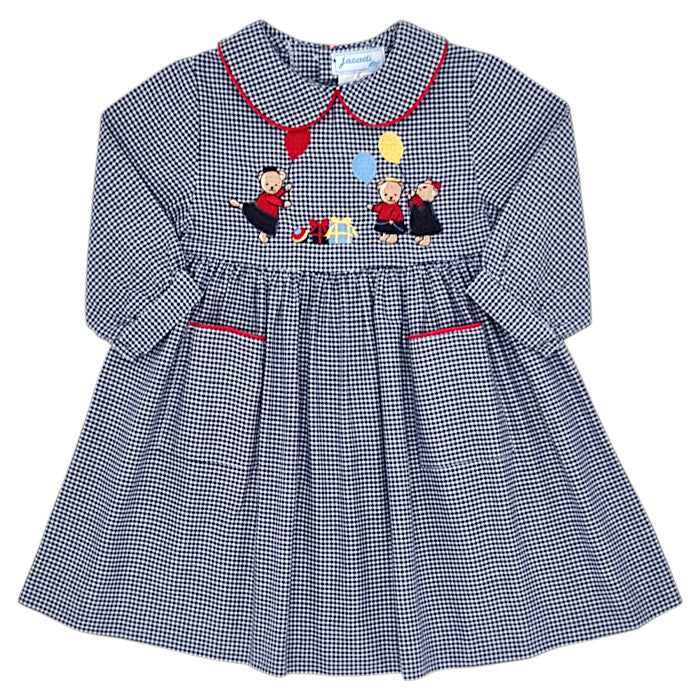 Robe bébé fille Jacadi, marine/blanc motif pied-de-poule, taille 6 mois, seconde main haut de gamme, vue de face