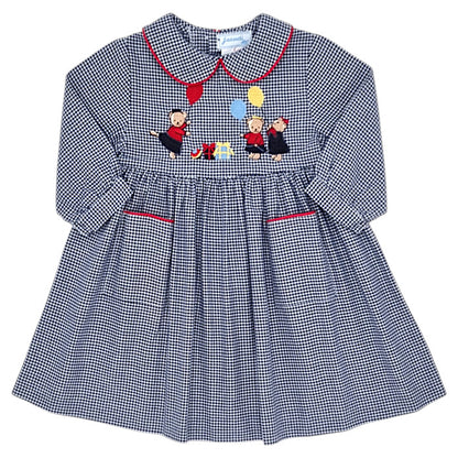 Robe bébé fille Jacadi, marine/blanc motif pied-de-poule, taille 6 mois, seconde main haut de gamme, vue de face