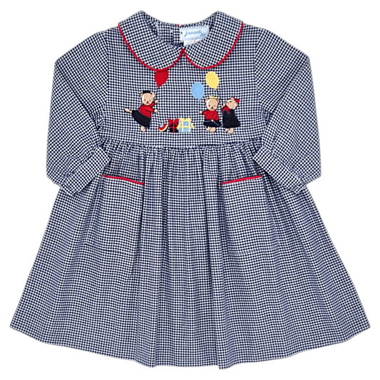 Robe bébé fille Jacadi, marine/blanc motif pied-de-poule, taille 6 mois, seconde main haut de gamme, vue de face