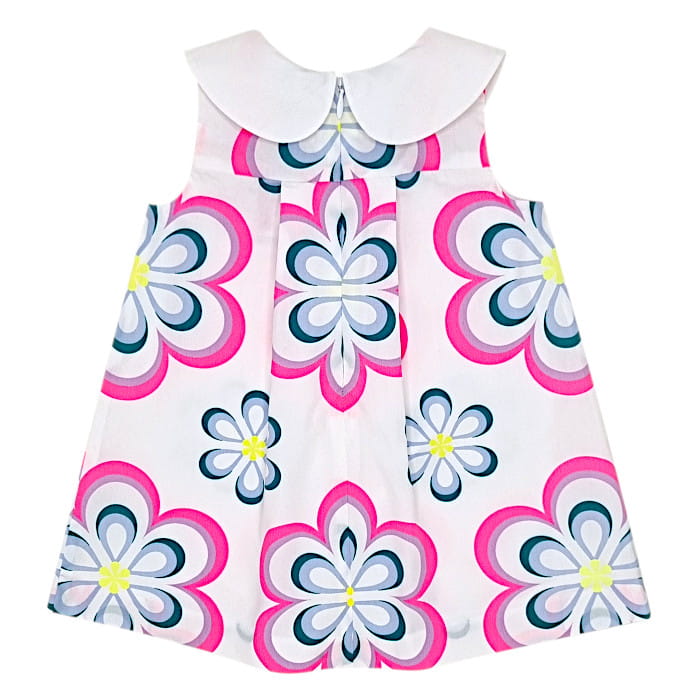 Robe blanche motif fleurs, marque Jacadi, bébé fille 12 mois, vue de dos, vêtement de seconde main haut de gamme en excellent état