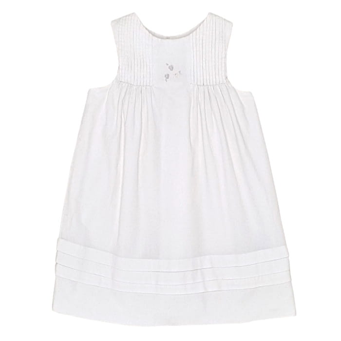 Robe blanche milleraies, Jacadi, 18 mois, vue de face, vêtement bébé fille pour cérémonie, seconde main chic en état impeccable