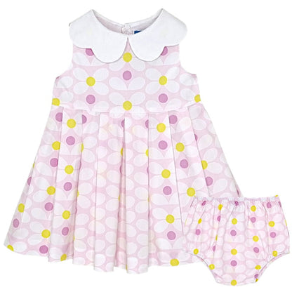 Robe rose imprimé marguerites, Jacadi, 18 mois, vue de face, vêtement bébé fille de marque, seconde main haut de gamme pas cher