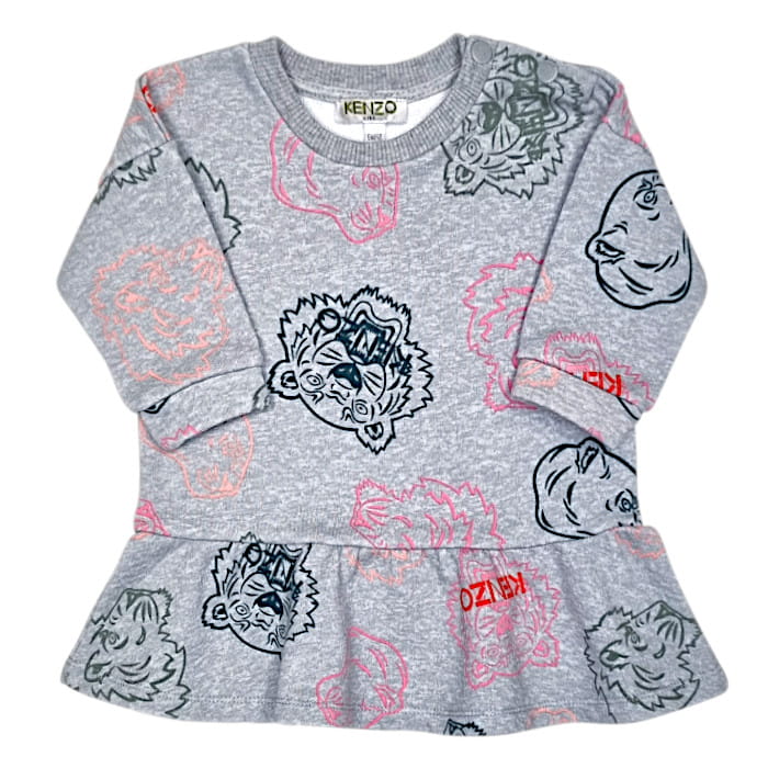 Robe Kenzo bébé 6 mois gris chiné imprimé tigres - Vêtement luxe d'occasion pour bébé fille