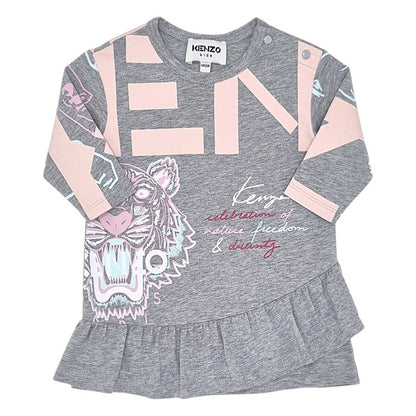 Robe bébé fille Kenzo, gris imprimé tigre, taille 6 mois, seconde main luxe, vue de face