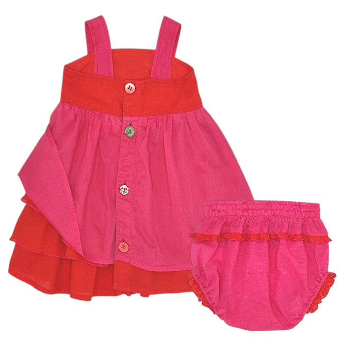 Robe bébé rose/orange avec bloomer Kenzo, vue de dos, fille 6 mois