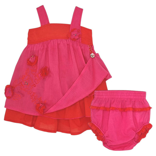 Robe bébé fille Kenzo Kids, rose/orange avec bloomer, taille 6 mois, seconde main luxe, vue de face