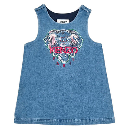 Robe bébé fille Kenzo Kids, bleu éléphant brodé, taille 9 mois, seconde main luxe, vue de face