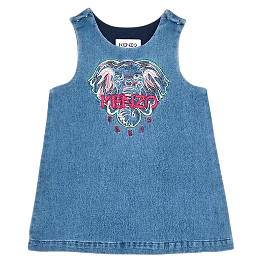Robe bébé fille Kenzo Kids, bleu éléphant brodé, taille 9 mois, seconde main luxe, vue de face