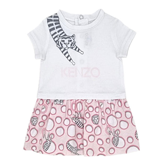 Robe blanche motif tigre, Kenzo, bébé fille 1 mois, vue de face, vêtement luxe d'occasion en excellent état